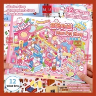 DIY 3D Miniature Scene Sticker Book Cute Cartoon PET Stickers Kids Buku Pelekat 3D Miniature House S