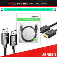 UGREEN HDMI Dp 1.2 Cable Black (1.5m/3m) / HDMI Dp 1.4 Cable Black 8K 60Hz Nylon Braid Black (1.5m/3