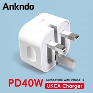 Ankndo PD40W Fast Charger UK Plug Mobile Phone Power Adapter USB C Wall Charger For iOS 17