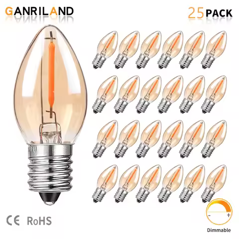 25PACK E12 E14 Candelabra Gold Tint Glass LED Filament Light Bulb C7 Dimmable 2200K 0.5W 110V 220V C