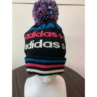 adidas Woolen Hat Autumn Winter Warm Curled Knitted Ear Protection Ball Cap Black Background Contras