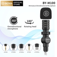 BOYA BY-M100 Plug-in Miniature Omnidirectional Microphone MFI Certificated Lightning Connector for  DSLR,Camcorder, Recorder, Smartphone,Audio Video Recording(3.5MM TRSTRRS USE Type-c Lightning CONNECTOR)