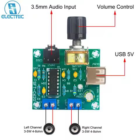 LM4863 Power Digital Amplifier Board 5W*2 Dual-channel Mini Stereo USB 5V Class AB Player