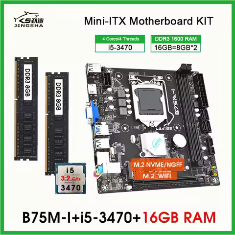 B75 placa mae lga 1155 kit i5 3470 processor 2*8GB=16G DDR3 1600MHz Desktop RAM Support WIFI NVME M.