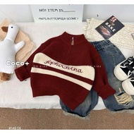 Jacket Horizontal striped wool embroidered with vip letters for children size 90-130