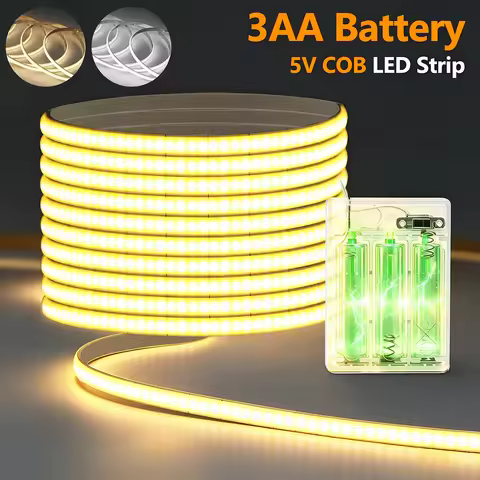 Battery Power COB LED Strip 5V Bright 320 LED Flexible Tape Light with Switch for Wardrobe Bookcase 