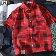 WAHID เสื้อเชิ้ตแขนสั้นชายฤดูร้อนบางเสื้อลายสก๊อตหลวมๆ