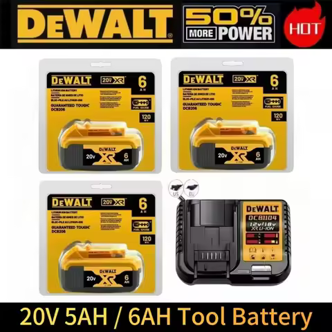 100% Genuine Dewalt 20V Battery, 5AH 6AH Rechargeable Lithium Ion Battery, Dewalt DCB200 DCB206 Powe
