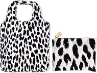 Kate Spade New York Reusable Produce Bags, Shopping Tote with Zipper Storage Pouch, Lightweight Foldable Grocery Bag (Modern Leopard)