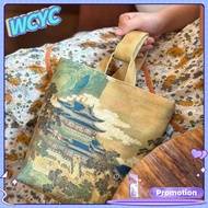 WCYC Canvas Print Bucket Bags Retro Ancient Style Canvas Tote Chinese Cylinder Bag Women