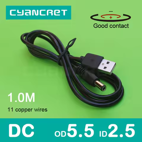 Power Cable USB 2.0 to DC 5.5mm x 2.5mm 1.0M 1A Support 5V or 12V Charger Connector Cable for Router