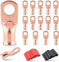 RED WOLF 2 AWG 3/8"(M10) 16 Pcs Wire Lugs Ring Terminal Connectors Ends, 2 Gauge Battery Cable Coppe