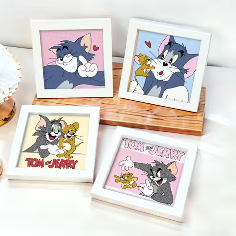 Tom And Jerry Diamond Painting Framed Tom Cat Handmade Diy Diamond Sticker Jerry Cartoon Diamond Pai
