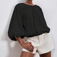 Women's Casual Solid Color Bishop Sleeve Top,Summer Top