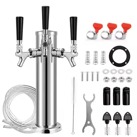Homebrew Triple Beer Tower,Beer Column with 3 American Standard Beer Taps ,Chrome Kegerator Dispense