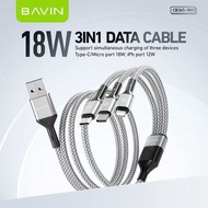 BAVIN CB-365 3in1 Fast Charging Cable Nylon Braided Data Cable for Type-C/Micro/iPh