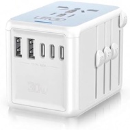 Universal Travel Adapter, 30W 5 USB C/A Port and 2500W AC Socket, White | Suitable for International