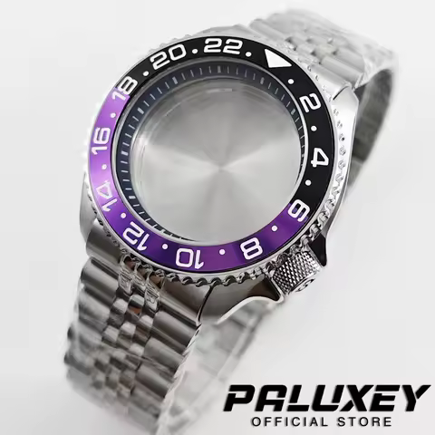42MM GMT Bezel 007‑Style SKX Silver Watch Case With Bracelet S‑Crown For NH34 NH35 NH36 NH38 NH70 NH