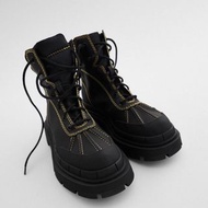 全新 ZARA 橡膠化明線厚底 踝靴 靴子 厚底鞋 橡膠 雨鞋 雨靴 厚底 工裝風 休閒鞋