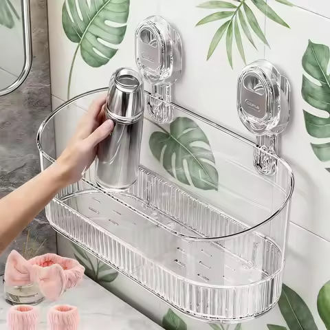 Shower Suction Cup Shelf Basket Light Glacier Pattern One Second Installation bathroom Organizer Sto
