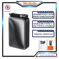 Original Mcdodo Powerbank 20000mAh 67W / 100W 25000mAh Power Bank Built-in Cable C Fast Charge Mini 