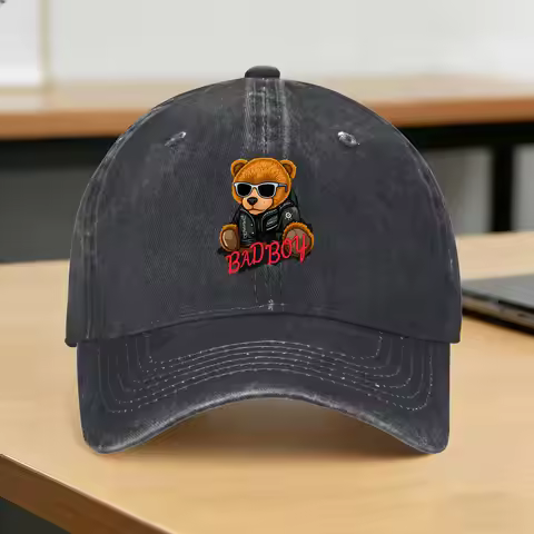 Teddy Bear Playing Badminton Print Casual Baseball Cap for Young Men And Women Outdoor Gym Trucker H