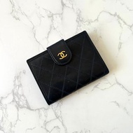 Chanel 黑色小羊皮革口金包 中夾 銀包 短夾 皮革包 中古包 二手