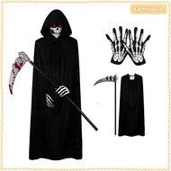 [Tachiuwa] Halloween Grim Reaper Costume Set Sickle Prop Sickle Hooded Cape Decoration for
