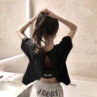 Ladies INS Korean Style Backless T Shirt Chop Top 韓范超火露背短款T恤女裝上衣