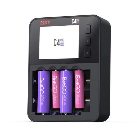 ISDT C4 EVO Smart Battery Charger with Type-C QC3.0 Output for AA AAA Li-ion 18650 Battery IPS Displ