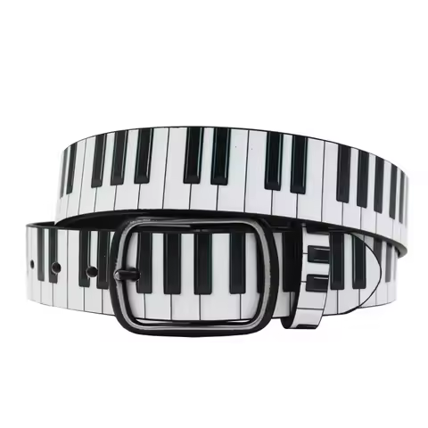 Gothic Punk Style 3D Piano Key Pattern Print Y2K Belt Cowgirl & Cowboy Belt with Original Design Bel