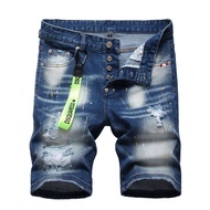 2022 DSQUARED2ยี่ห้อใหม่ Mens Denim กางเกงขาสั้นคุณภาพสูงแฟชั่น Slim Fit ผ้าฝ้าย Hip Hop Ripped Deni
