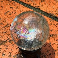 稀有彩虹淨透頂級 黑髮晶 能量 水晶球 41MM 黑髮 水晶