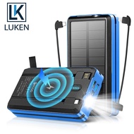 LUKEN Solar Wireless Power Bank 30000mAh High Capacity Portable External Charger Fast Charging External Battery LED for iPh Xiaomi