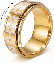 Daisy Fidget Ring for Anxiety Relief - 18K Gold Plated Anti-Stress Spinner BandStainless Steel State