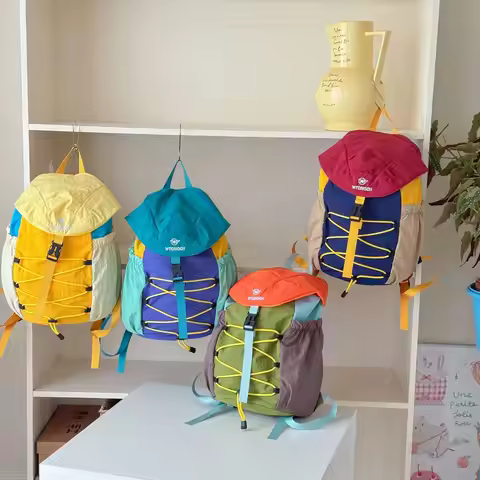 2026 Children Casual Color-blocking Backpack Lightweight Large Capacity Drawstring School Bag Kids H