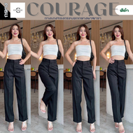 CORAGE กางเกงใส่ทำงานผู้หญิงเอวสูงทรงขากระบอกกลาง (ซิปด้านหน้า มีกระเป๋า 2 ข้าง)
