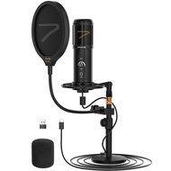  7RYMS Condenser USB Microphone SR-AU01-K2 Studio Microphone Kit with Desk Stand Pop Filter and Real-time Monitor Gaming-Mic 192kHz/24bit Tape to Mute Microphone for PC for Streaming Podcast Recording ASMR for Computer Phone