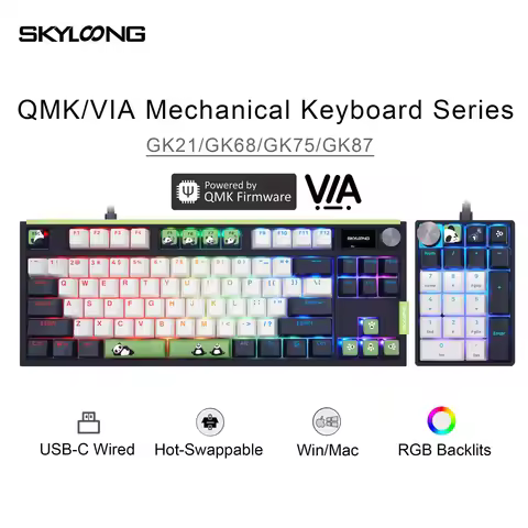 SKYLOONG QMK/VIA Mechanical Keyboard GK21/68/75/87 TKL Bundle Sales PBT Panda Keycaps Hot-Swappable 
