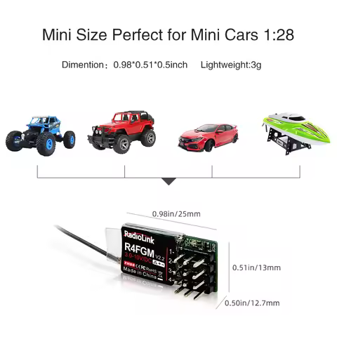 Radiolink R4FGM V2.2 3-10V 4 Channel Mini Receiver with Gyro for 1:28 1:64 RC Pocket Drift Car Hotwh