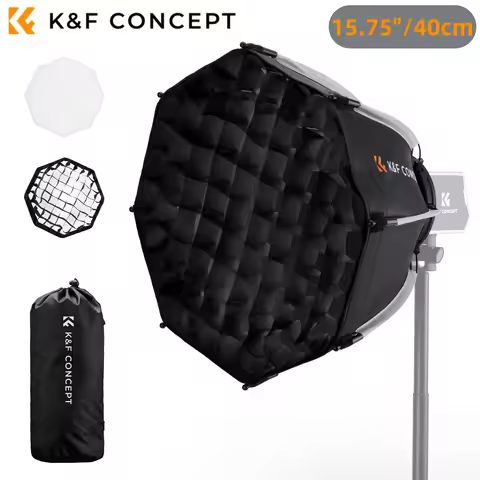 K&F CONCEPT 15.7"/40cm Softbox Parabolic Hexadecagon Bowens Mount with Bag Honeycomb Grid Light Diff