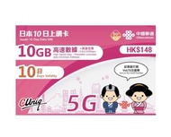 中國聯通 【日本】 10日 (首10GB高速數據) 5G/4G 上網卡 數據卡 SIM咭