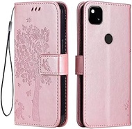 Topme Leather Case for Google Pixel 4a (4G) (5.81 Inches), Cat and Tree Pattern Style Mobile Phone C
