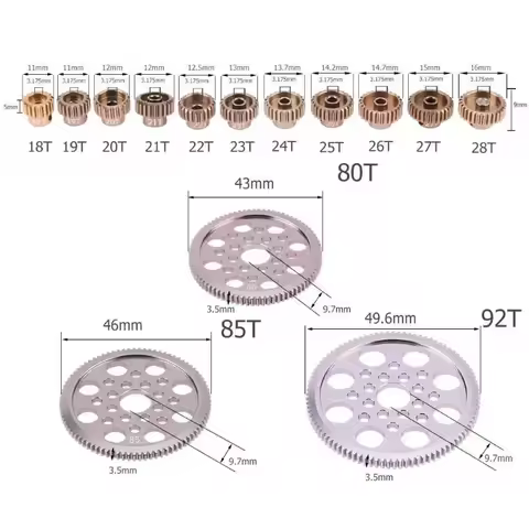 Metal 48P Spur Motor Gear 92T 85T 80T Pinion 19T 20T 21T 22T 23T 24T 25T 26T 31T 33T For Sakura R31 