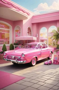 ภาพพิมพ์ผ้าใบตุ๊กตาบาร์บี้สีชมพูการ์ตูนสุดน่ารัก - โปสเตอร์น่ารักสำหรับตกแต่งห้องนอนเด็กผู้หญิง & ขอ