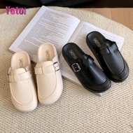 YOTO French Leather Flat Sandals With Toe Cover Sliding Into Unisex Slippers Women Sandals