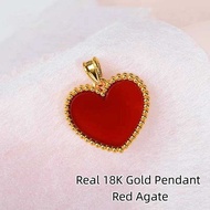 Real 18K Gold Heart Pendant Necklace Au750 Natural Red Agate Pendant Simple Fashion Fine