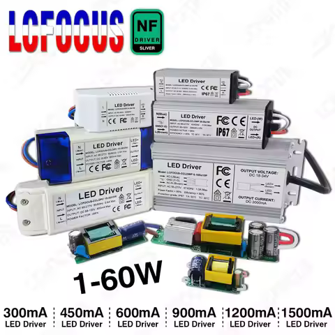 No Flicker 1W 3W 5W 10W 20W 30W 50W 60W LED Driver Constant Current 300mA 420mA 600mA 900mA 1200mA 1