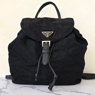 絕版古董包 Prada 黑藍外縫格紋流蘇雙肩包 後背包 中古包 二手包