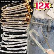 【SG】12Pcs Simple Exquisite Rhinestone Skirts Safety Pins Sweater Shawl Scarf Clips Brooch Pin Pants 